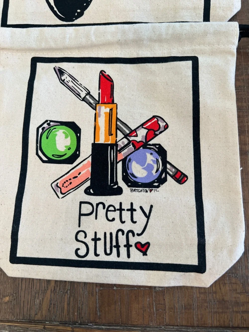 Brighton Travel Random Stuff Canvas Drawstring Bag Set with Red Heart